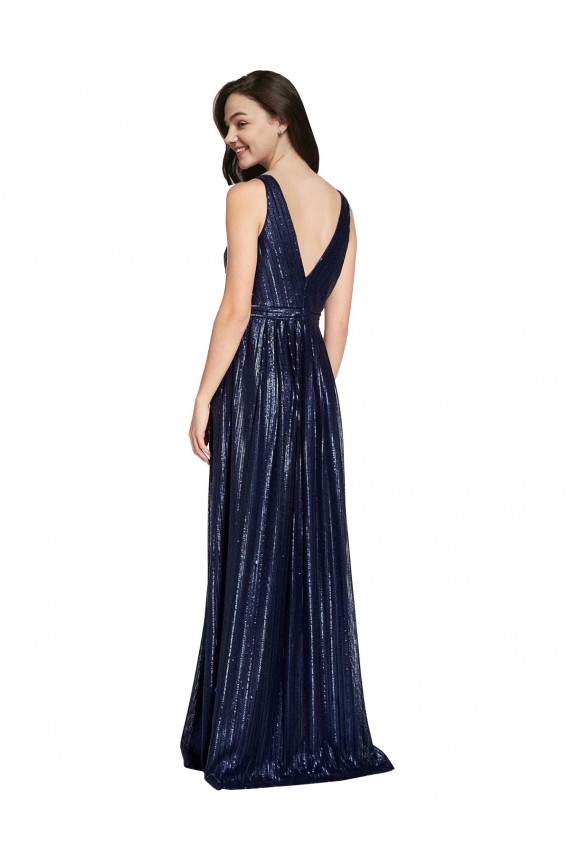 V-Back V-Neck Sequin Dark Navy Long Prom Dress Canada Shop