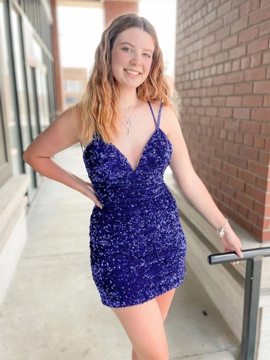 V-Neck Velvet Sequin Short Homecoming Prom Dress Canada Shop