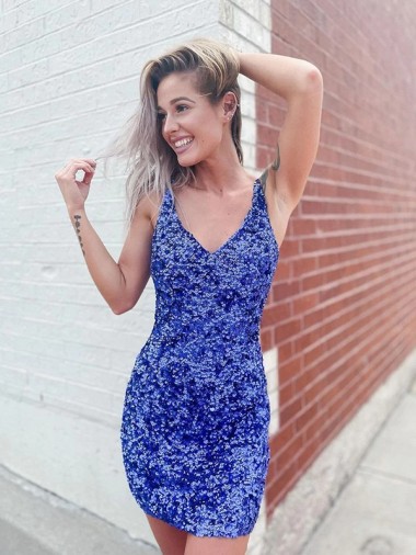 V-Neck Velvet Sequin Short Prom Dress Canada Shop