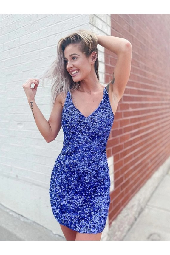 V-Neck Velvet Sequin Short Prom Dress Canada Shop