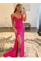 V-Neck Velvet Sequin Sweep Train Long Prom Dress Canada Shop