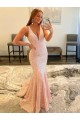 V-Neck Velvet Sequin Sweep Train Prom Dress Canada Shop