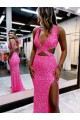 V-Neck Velvet Sequin Long Sweep Train Prom Party Dress Canada Shop