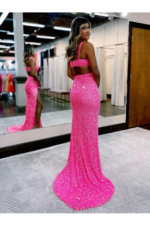 V-Neck Velvet Sequin Long Sweep Train Prom Party Dress Canada Shop