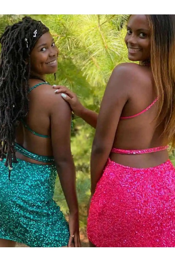 V-Neck Velvet Sequin Dark Green Short Homecoming Dress / Prom Dress Canada Shop