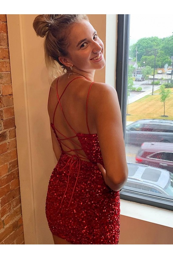 V-Neck Velvet Sequin Royal Blue Short Short Homecoming Prom Dress Canada Shop