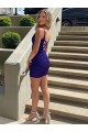 V-Neck Velvet Sequin Royal Blue Short Homecoming Dress Canada Shop