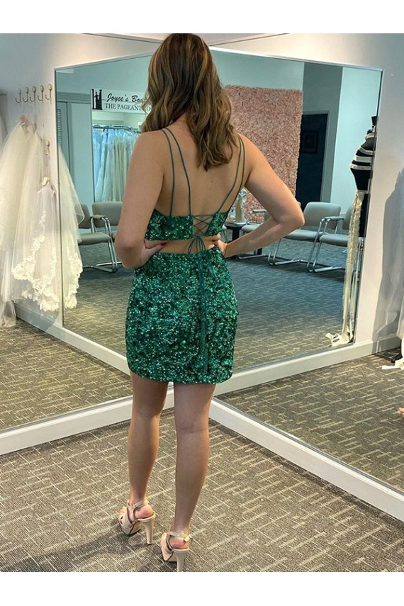 V-Neck Velvet Sequin Shamrock Green Short Homecoming Dress / Prom Dress Canada Shop