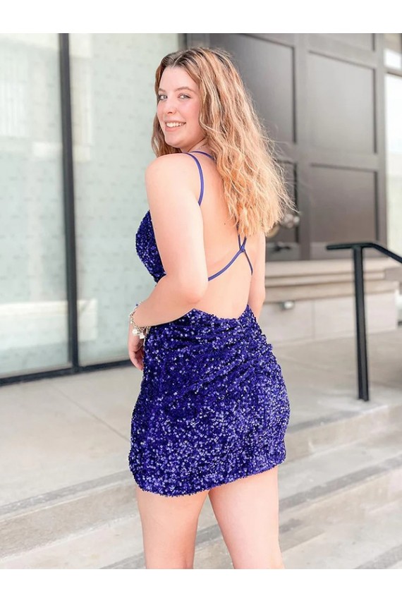 V-Neck Velvet Sequin Short Homecoming Prom Dress Canada Shop
