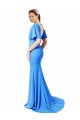 V-Back V-Neck Stretch Crepe Peacock Blue Sweep Train Prom Dress Canada Shop
