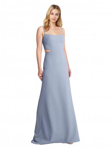 Open Back Spaghetti Straps Stretch Crepe Smoke Blue Long Prom Dress Canada Shop