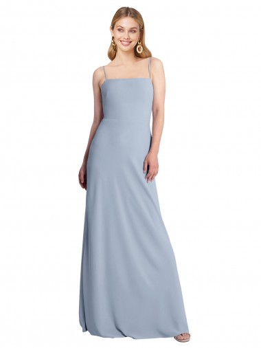 Open Back Square Neck Stretch Crepe Smoke Blue Long Prom Dress Canada Shop