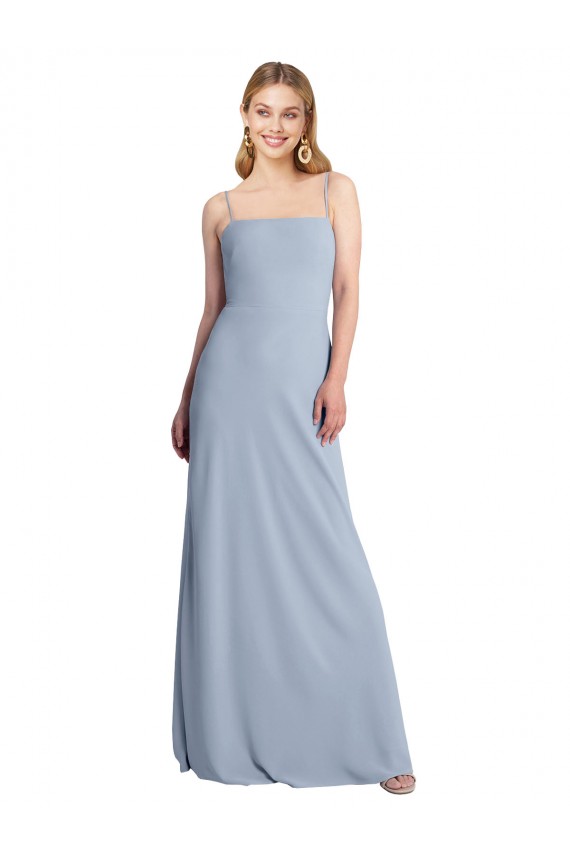 Open Back Square Neck Stretch Crepe Smoke Blue Long Prom Dress Canada Shop