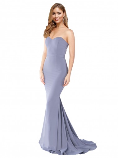 Low Back Sweetheart Stretch Crepe Smoke Blue Long Prom Dress Canada Shop
