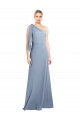 One Shoulder Stretch Crepe Smoke Blue Flutter Sleeves Long Prom Dress Canada Shop