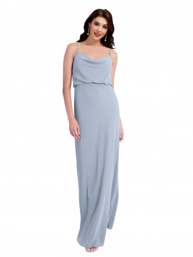 V-Back Spaghetti Straps Stretch Crepe Smoke Blue Long Prom Dress Canada Shop