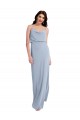 V-Back Spaghetti Straps Stretch Crepe Smoke Blue Long Prom Dress Canada Shop