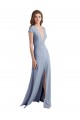V-Neck Stretch Crepe Smoke Blue Long Prom Dress Canada Shop