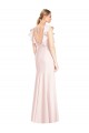 Open Back Bateau Neck Stretch Crepe Pink Cap Sleeves Long Prom Dress Canada Shop