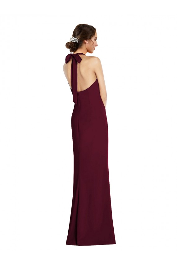 Halter Neck Stretch Crepe Burgundy Gold Long Trumpet Prom Dress Canada Shop