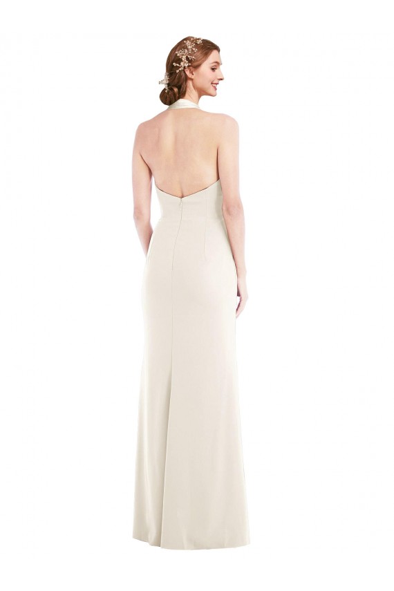 Low Back Halter Neck Stretch Crepe Ivory Long Prom Dress Canada Shop