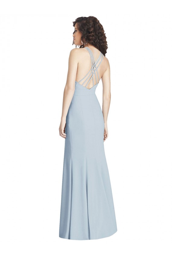 Open Back Halter Neck Stretch Crepe Light Sky Blue Long Formal Bridesmaid Gown Canada Shop