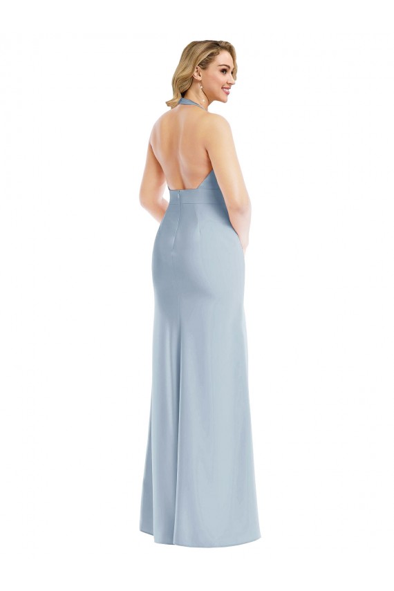 Halter Neck Stretch Crepe Light Sky Blue Long Trumpet Prom Dress Canada Shop