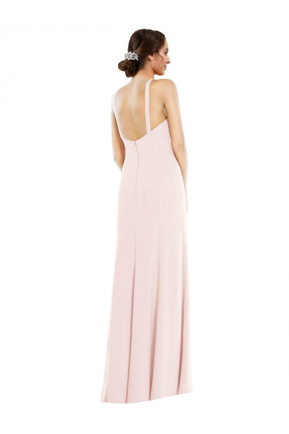 Low Back Halter Neck Stretch Crepe Pink Long Prom Dress Canada Shop