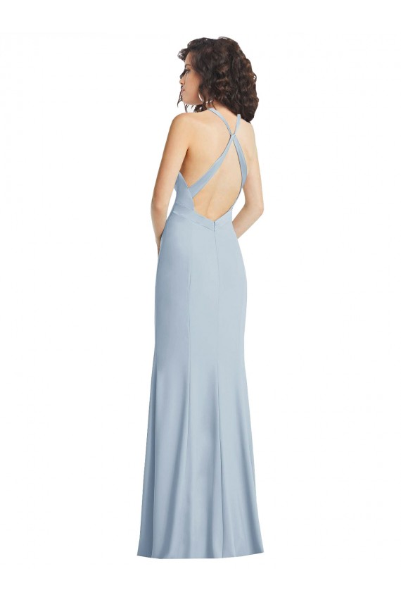 Open Back Halter Neck Stretch Crepe Light Sky Blue Long Prom Dress Canada Shop