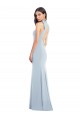 Open Back Bow Neck Stretch Crepe Light Sky Blue Long Prom Dresses Canada Shop