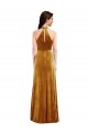 Keyhole Back Halter Neck Stretch Velvet Gold Long Prom Dress Canada Shop