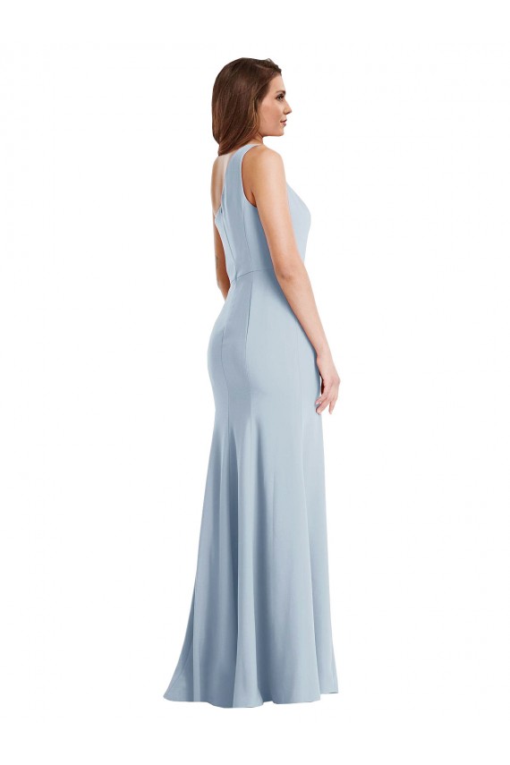 One Shoulder Stretch Crepe Light Sky Blue Long Trumpet Prom Dress Canada Shop
