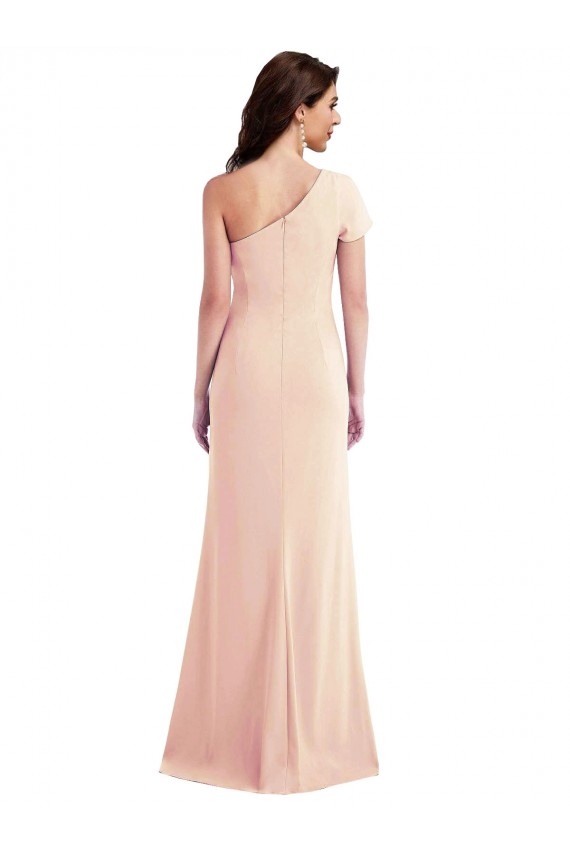 One Shoulder Stretch Crepe Nude Long Prom Dress Canada Shop