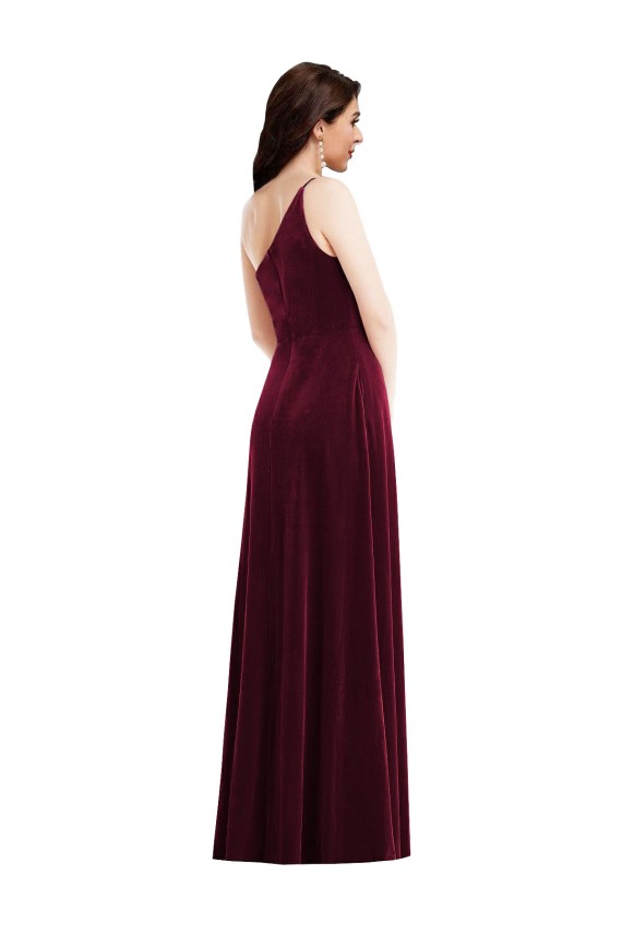 One Shoulder Stretch Velvet Burgundy Long Prom Dress Canada Shop