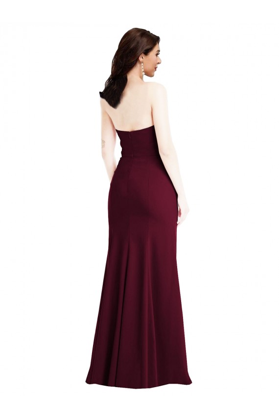 Strapless Stretch Crepe Burgundy Gold Long Prom Dress Canada Shop