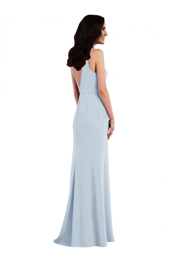 V-Back Spaghetti Straps Stretch Crepe Light Sky Blue Long Prom Dress Canada Shop
