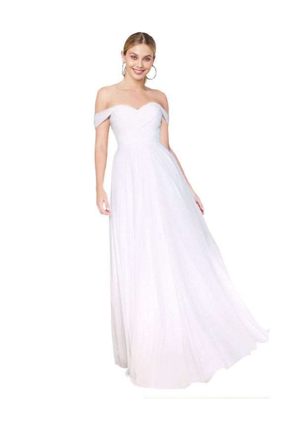 Off the Shoulder Soft Chiffon White Long Prom Dress Canada Shop