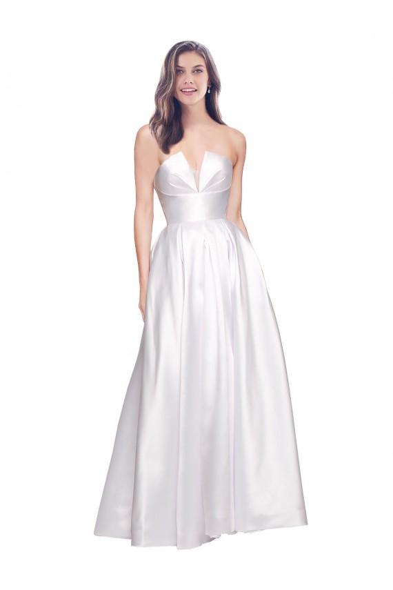 Low Back Strapless Stretch Satin White Long Prom Dress Canada Shop