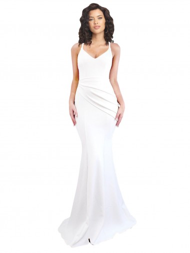 Low Back Spaghetti Straps Stretch Crepe White Long Sexy Prom Dress Canada Shop