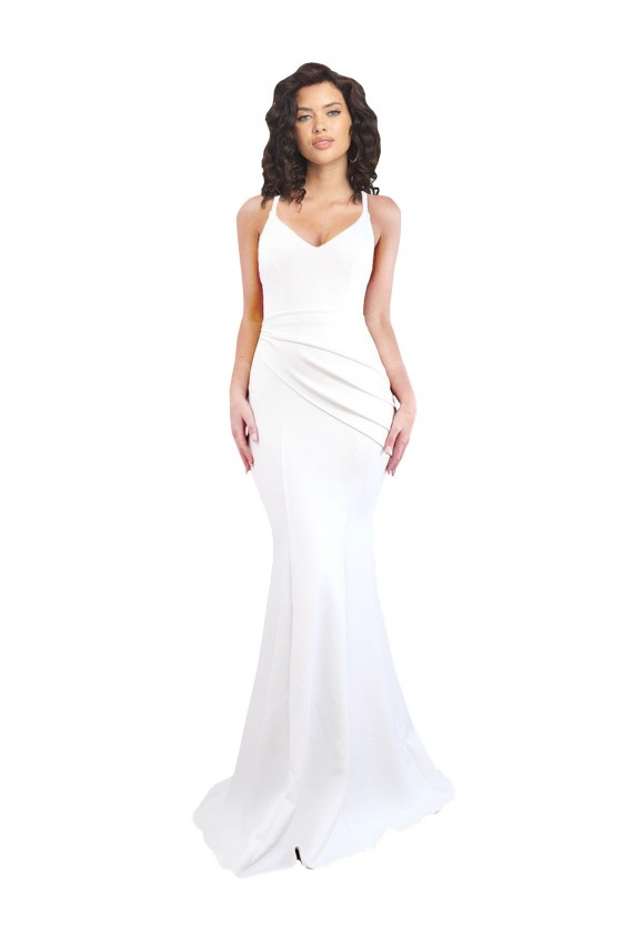 Low Back Spaghetti Straps Stretch Crepe White Long Sexy Prom Dress Canada Shop