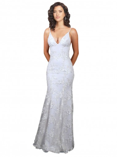 Open Back V-Neck Stretch Crepe & Sequin Tulle White Long Prom Dress Canada Shop
