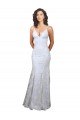 Open Back V-Neck Stretch Crepe & Sequin Tulle White Long Prom Dress Canada Shop