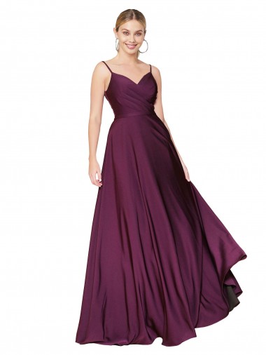V-Back Spaghetti Straps Stretch Crepe Wild Berry Long Prom Dress Canada Shop